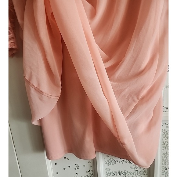 Spring Easter Summer Peach High Waist Baby Doll Dress Lace 3/4 Sleeves Lined‎ L - Picture 4 of 8